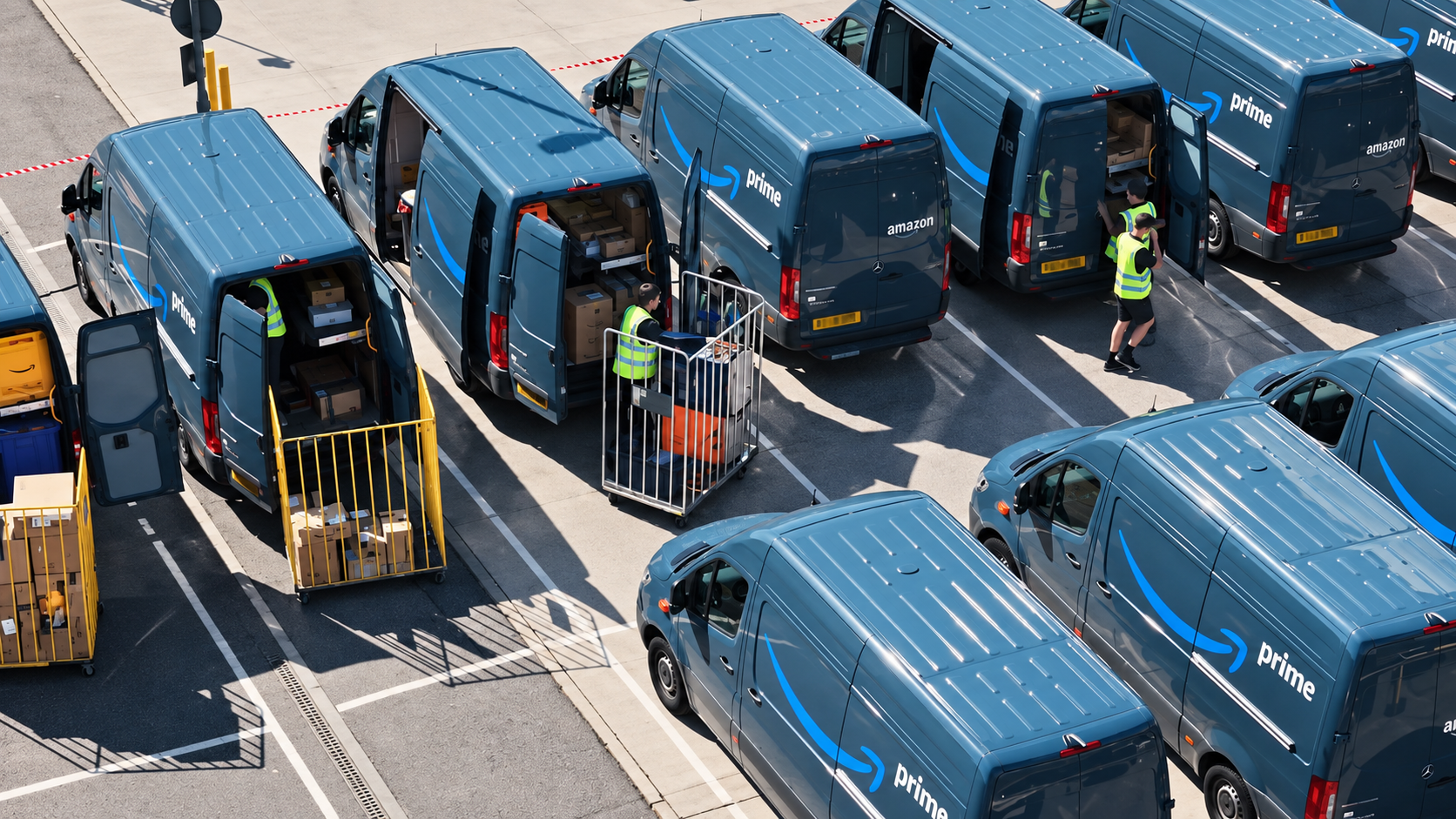 Delivery vans being loaded from cages at the station